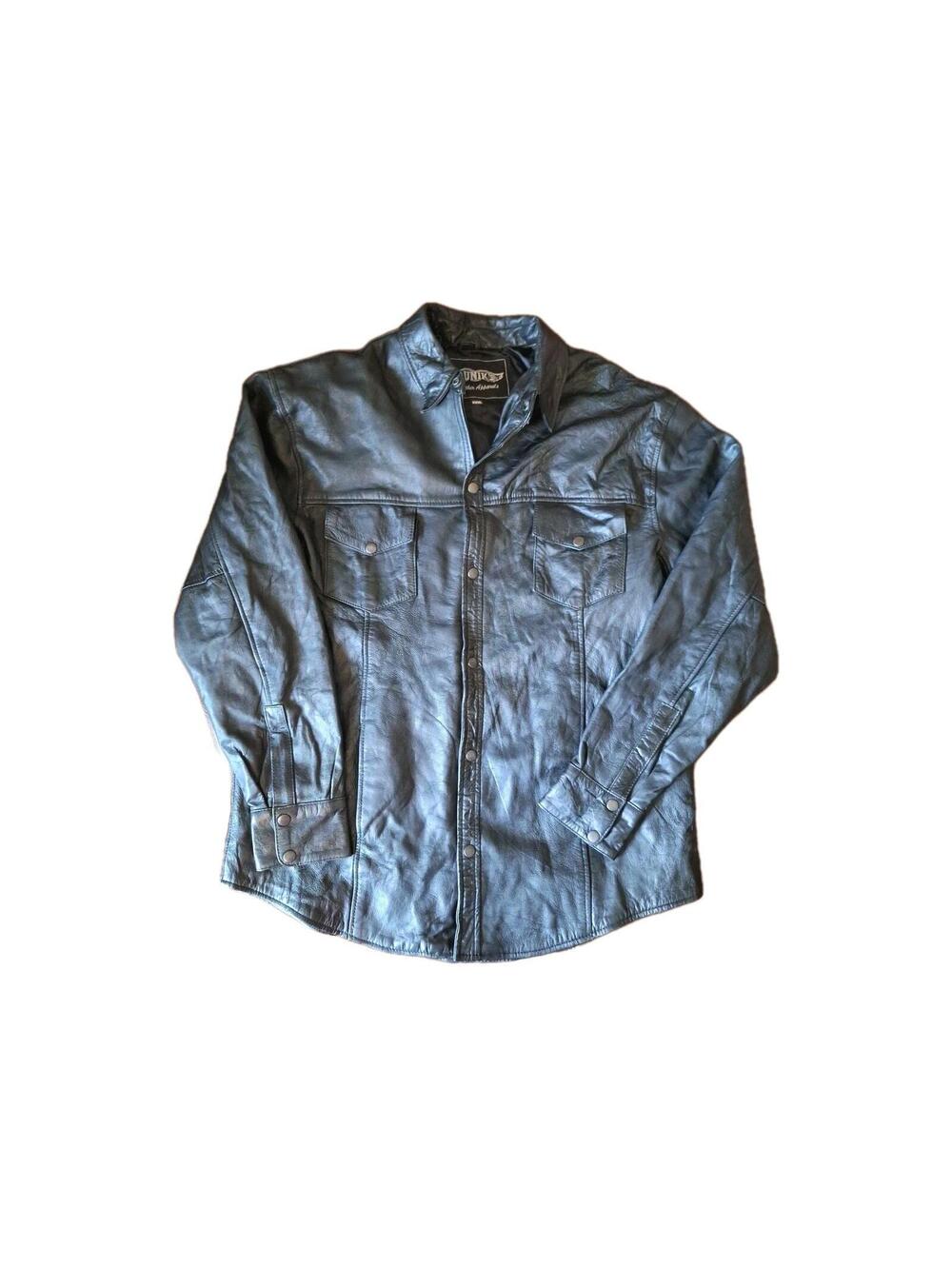 UNIK Jacket Mens Black Leather Snap Front Shirt Biker Lined Casual Riding - 3XL